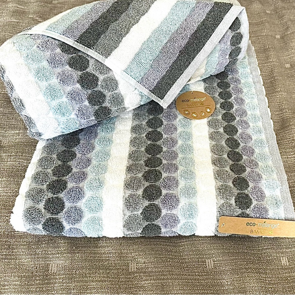 Eco-melange Bath Towels Set of 2 Gray Tones Circles Dots - Picture 11 of 12